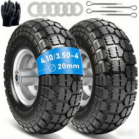 Roues pour diable : pneus en caoutchouc plein 4.10 3.50-4, roues de rechange pour chariot de transport 260 x 85 mm, (essieu de roue de 20 mm) (1/5)
