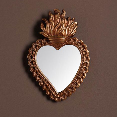 Petit miroir coeur Ex-voto doré 20x13cm (1/3)