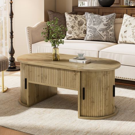 Table basse relevable avec rangements et portes coulissantes bois,100x50x40.5cm (1/5)