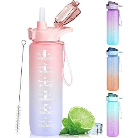 HONORNIC – 1-Liter-Sportwasserflasche (BPA-frei), Motivations-Trinkflasche mit Strohhalm, 1-Liter-Trinkflasche für Damen und Herren (1/5)