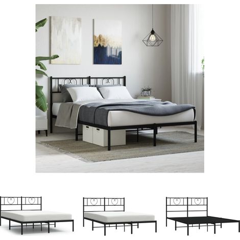 The Living Store Bettgestell mit Kopfteil Metall Schwarz 160x200 cm - Betten & Bettgestelle (1/5)