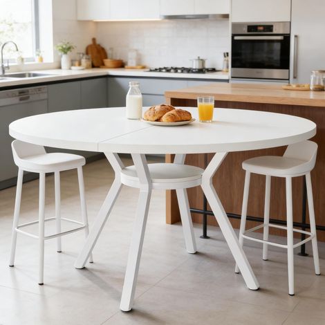 Esstisch 119.4x119.4 cm weiß Holz und Metall rund für 4 bis 6 Personen (1/5)