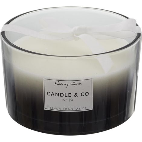 Bougie parfumée 3 mèches en coton HARMONY senteur linge frais noir (1/4)