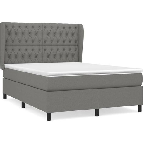 Maison Exclusive - Sommier à lattes de lit avec matelas Gris foncé 140x200cm Tissu (1/5)