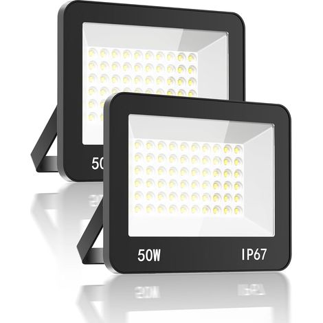 Projecteur LED Exterieur 50W 2PCS, 5000LM Spot LED Extérieur Puissant, 6500K Blanc Froid Eclairage Sécurité IP67 Imperméable pour Jardin, Patio, Garage, Terrasse, Entrepôt