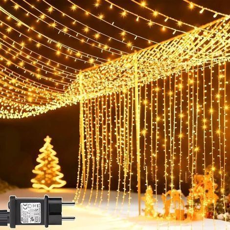Rideau Lumineux 100m 600 LED Guirlande Lumineuse Mariage avec Transformateur, Timer, 8 Modes Étanche Rideau Lumineux Noël pour Pergola Jardin Extérieur Interieur Décorations - Blanc Chaud (1/5)