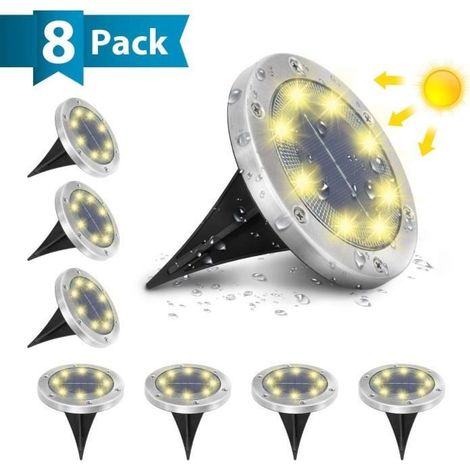 Lumière Solaire Extérieur Jardin Au Sol Extérieur 8 LED 3000K Blanc Chaud Etanche IP65 Spot Solaire Extérieur Chemin Terrasse Cour