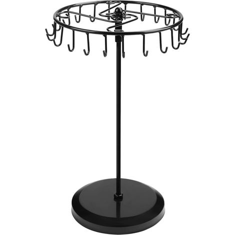 Black Metal Rotating Jewelry Stand (22 Hooks) - 34x21cm - Jewelry Display Tower - Holds Necklaces, Bracelets, Rings and Earrings MUMU (1/4)
