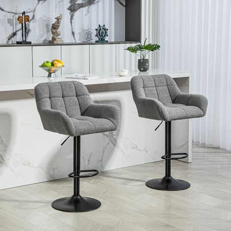 Set di 2 sgabelli da bar, design retrò, regolabili in altezza, effetto pile, grigio + nero (1/5)