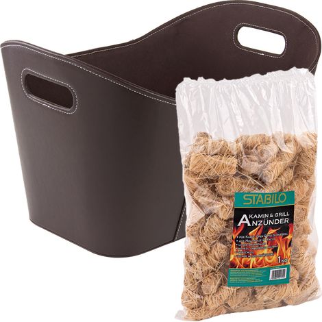 Kestek Holzkorb Set4 Kaminholzkorb in Braun und Stabilo Kaminanzünder 1kg (1/5)