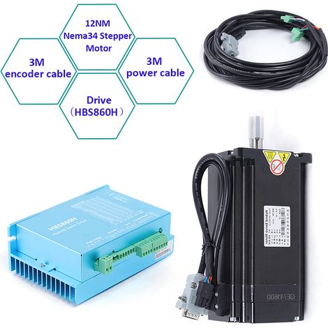 Closed Loop Schrittmotor Kit, 12Nm 8A HBS86H Closed Loop Stepper Motor Treiber DSP Schrittmotor Drive Set für CNC Graviermaschine Schrittsystem-Upgrades geeignet sind