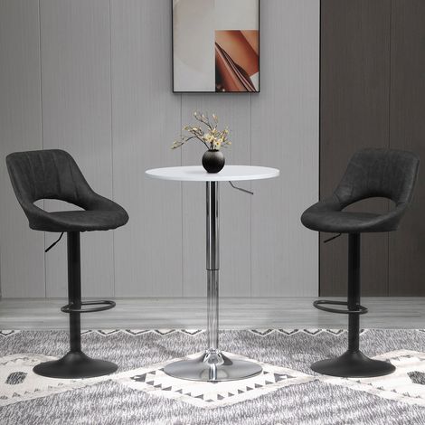 Ensemble de 2 tabourets de bar pivotants pour cuisine, réglables en hauteur avec repose-pieds, aspect cuir et structure en métal, 44 x 49 x 90-110 cm, gris (1/5)