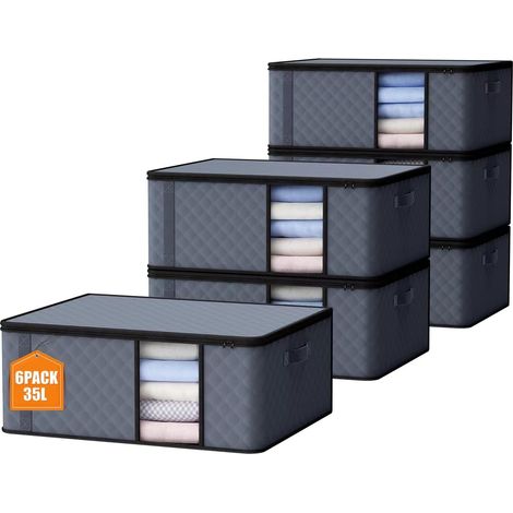 Sac De Rangement Vêtement - Boîte Non Tissée 35 L - Avec Couvercle Et Fenêtre Transparente - Pour Sous Lit Ou Placard - Lot De 3 (1/5)