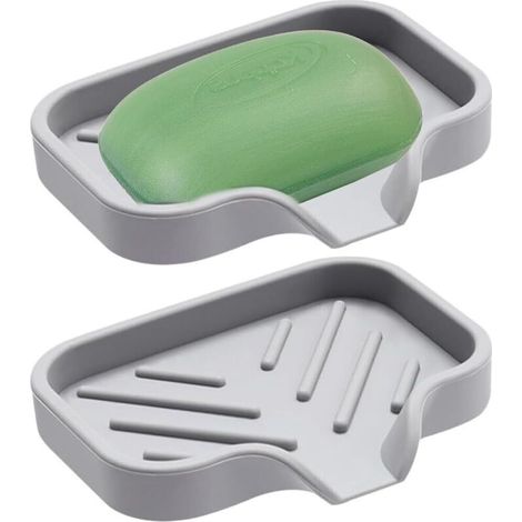 2-Piece Soap Dish, Soap Holder, Silicone with Self-Draining Drainage, Drying Design, for Kitchen, Shower Room, Bathroom (1/5)