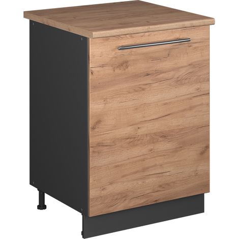 Mobiletto base cucina Fame-Line, Rovere dorato/Antracite, 60 cm 1 anta con piano di lavoro, Vicco (1/5)