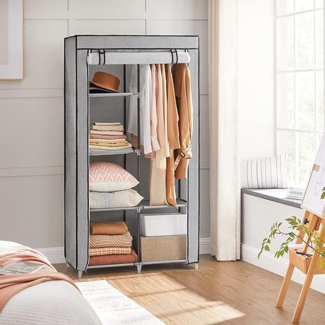 Songmics – Armoire à vêtements en tissu non-tissé gris chevrons – 1 tringle – 6 niveaux – Dimensions 45 x 88 x 168 cm – Capacité 45 kg – RYG084G22 (1/5)