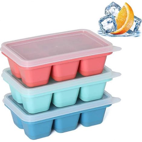 Lot de 3 bacs à glaçons pour congélateur - Mini bacs à glaçons avec couvercle et fond en silicone facile à démouler, moules à glaçons empilables (1/5)