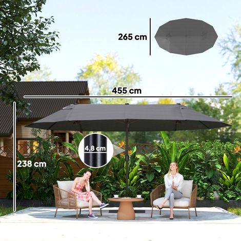 Outsunny Parasol XXL gris 4,6x2,7x2,4m, pied croix manivelle acier (1/5)
