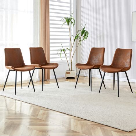 Sedia da pranzo in tessuto tecnico marrone e metallo nero, traspirante, ergonomica, con piedini antiscivolo,50×47×83cm (1/5)
