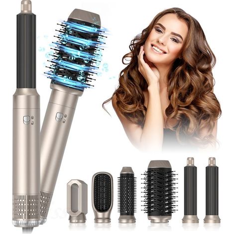 Capelli bigodino 6 in 1 Spazzola phon Spazzola curling Spazzola lisciante - arricciacapelli - Piastra - Pettine di aria calda - ABS - Champagne (1/5)