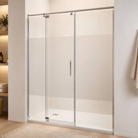 Paroi de douche Fixe + Porte Pivotante Ajustable - 171 à 180 cm - Poignée à Droite - Sablée (1/5)