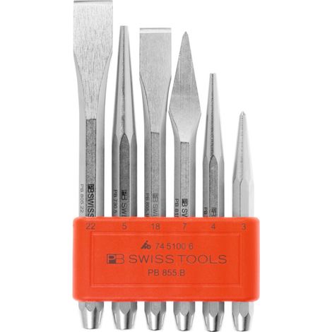 PB Swiss Tools Jeu de burins et de chasse-pointes sur support en plastique Qualité spéciale, Nombre d'outils: 6