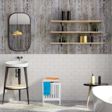 Tabouret panier a linge blanc avec assise coussinee