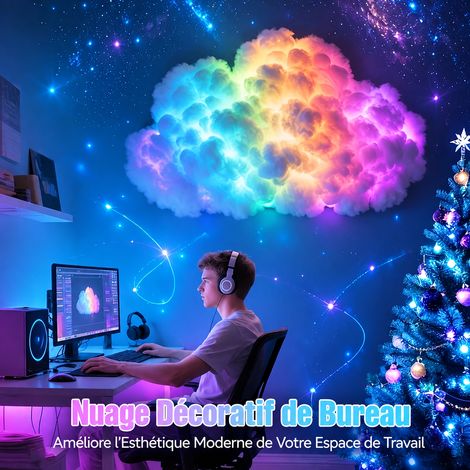 Kit DIY nuage d'orage lumineux LED multicolore 200 cm contrôle Bluetooth télécommande et musique USB led200cm 18 × 15 × 7 cm 260 g – Livraison gratuite