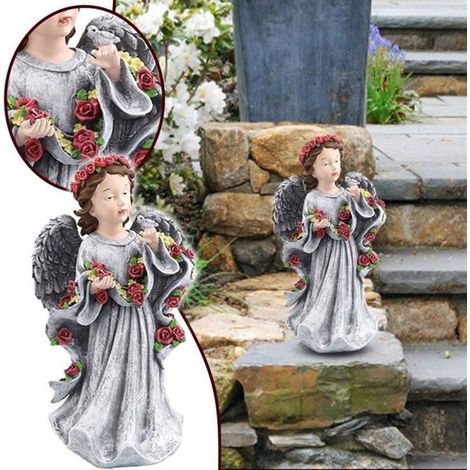 1 statue d'ange de jardin en résine, fille aux fleurs, ornement extérieur résistant aux intempéries, décoration pelouse et terrasse (1/4)