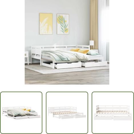 vidaXL Doppelbett - Tagesbett Ausziehbar mit Schubladen ohne Matratze Weiß 90x200cm (1/5)
