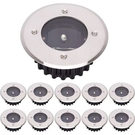 LED Lampe solaire au sol 10 Pack. lumière extérieure. Réverbère Lumières. Ensevelies Lumière. étanche IP65 (Blanc Froid. Rond) [Classe énergétique A+] (1/5)