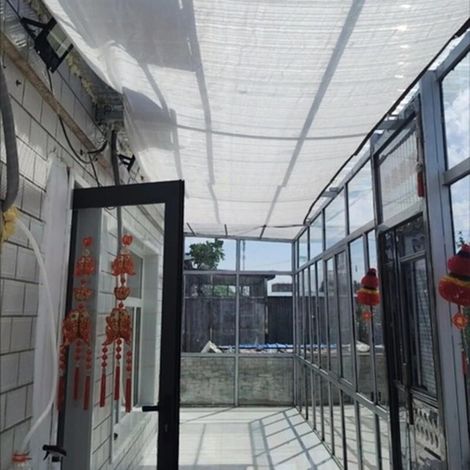 Schattierungsnetz, weißes Sonnenschutznetz, durchlässiges Schattierungsgewebe, geeignet für Gewächshäuser, Terrassen, Gärten und Pflanzen (3x4 Meter). (1/5)