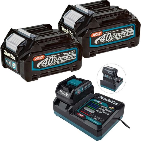 Makita 2 x BL4020 40V Max XGT 2ah Battery + Fast Charger + ADP10 LXT 18v Adaptor