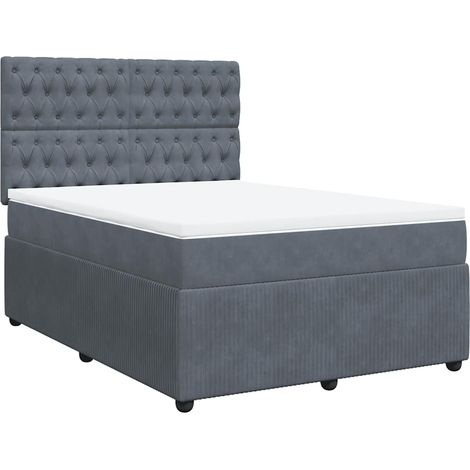 Sommier à lattes de lit et matelas Gris foncé 140x200cm Velours vidaXL