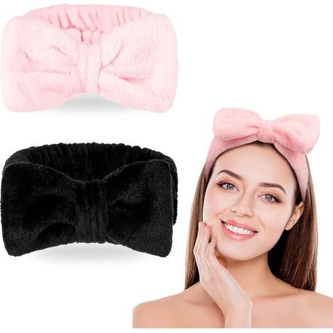 Bandeau Maquillage, Bowknot Bandeau Cheveux Femme Spa Bandeau Yoga Sports Bandeau Douche, Bandeaux de Lavage Élastique Headband Chev (1/4)