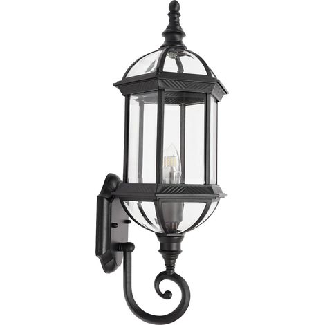 Wandleuchte Retro Vintage, Antike Wandleuchte Außen Garten Beleuchtung Laterne Wandlampe Wasserdicht 220V Industriell Wandleuchte Metall Glas Außen Licht Wand Lampe (Schwarz)