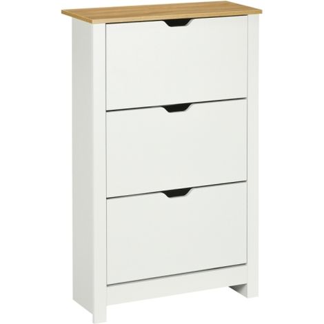 Narrow Slim Shoe Cabinet with 3 Flip Drawers, Adjustable Shelves for 18 Pairs of Shoes, Perfect for Hallway, White Finish