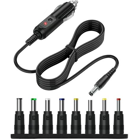 12V 5A Chargeur Voiture DC Allume Cigare 5.5 x 2.1mm avec 8 Connecteurs Adaptateur Alimentación Prise Voiture Universel avec Câble 1.5m, pour GPS Caméra Enceinte Lecteur DVD (1/5)