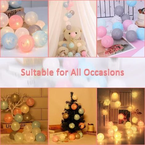 Guirlande Lumineuse Boule Coton Piles avec, 3M 20LED Chaîne Lumière pour Chambre Noël Anniversaire Halloween Décor-F (1/4)