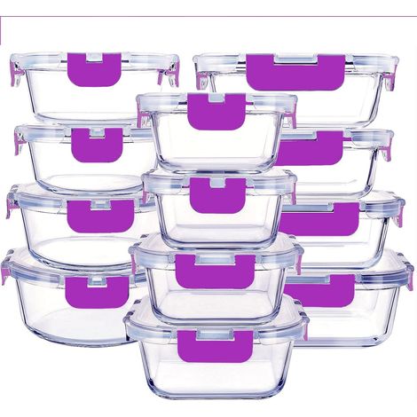Recipientes de Cristal Para Alimentos - 24 Piezas (12 recipientes y 12 tapas) - Apto lavavajillas