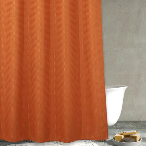 Rideau de douche à tissage gaufré orange : rideau de douche en tissu texturé robuste pour salle de bain – Imperméable et lavable en tissu polyester épais – 183 x 183 cm (1/5)