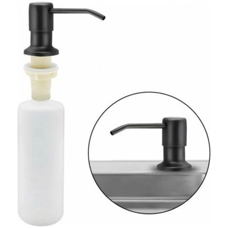 Distributeur de Savon évier Cuisine (Noir Mat), Distributeur de détergent encastrable en Acier Inoxydable de Cuisine 350 ML, Distributeur de Savon Rechargeable avec Pompe rotative à 360 ° (1/5)
