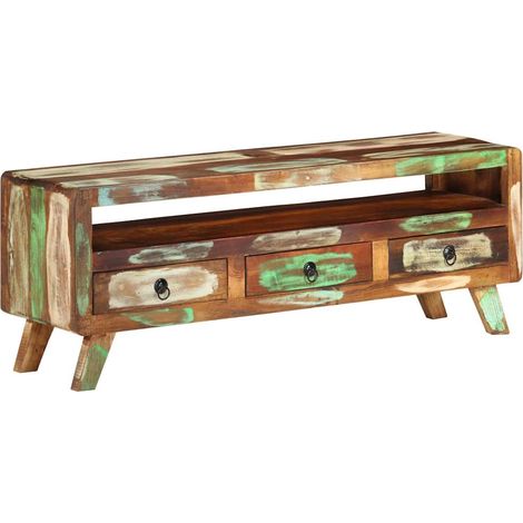 vidaXL Mueble de TV madera maciza reciclada multicolor 110x30x40 cm (1/5)