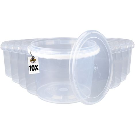 10x Seau en plastique avec couvercle, PP, rond, transparent 1,5 L