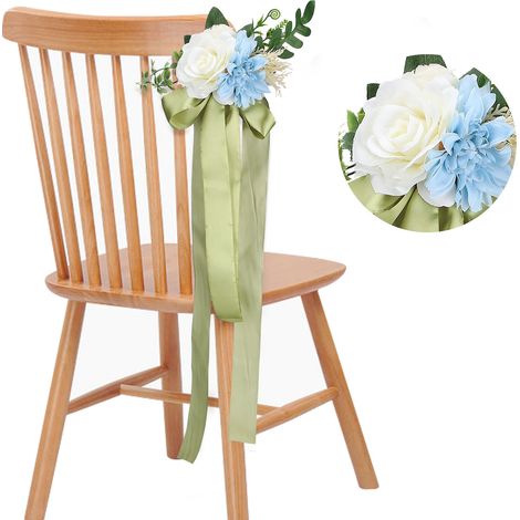 8 Stück florale Stuhllehnendekorationen, milchweiß, für Bankette, Hochzeiten, Feiern und Aktivitäten im Freien (1/5)