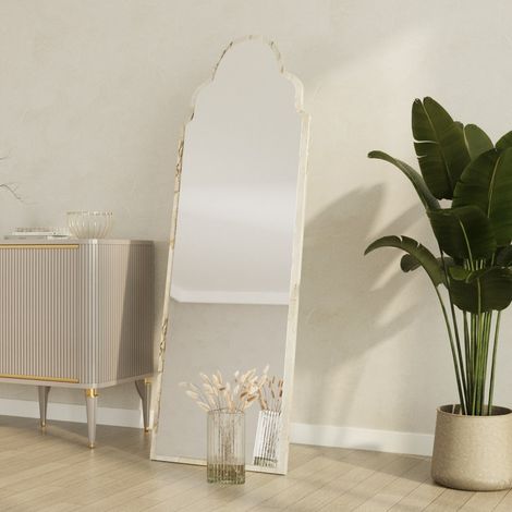 Espejo Vitta, Forma Rectangular, De Pie, Estructura Transparente, 50x160h cm Blanco Mármol (1/5)