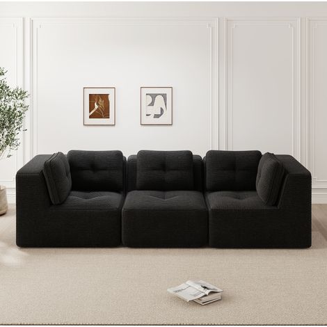 Divano angolare modulare 297x104x69 cm in velluto a coste nero, senza montaggio – MEUBLIV (1/5)