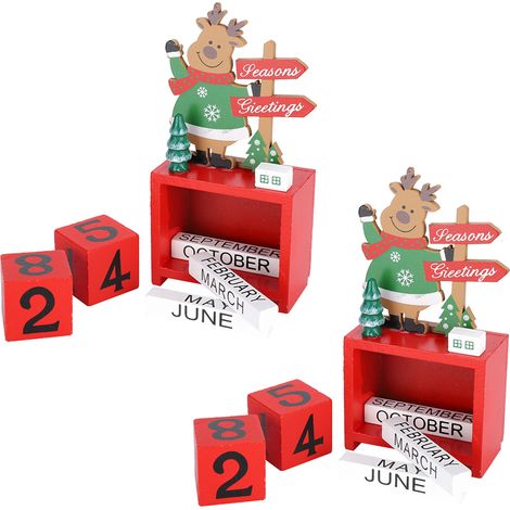 Lot de 2 décorations de calendrier de l'Avent en bois, boîte cadeau rouge (1/5)