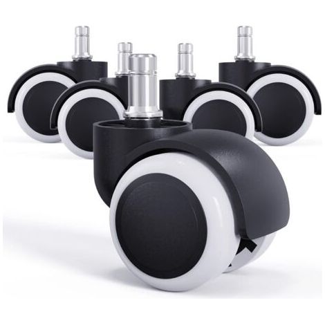 FENOPLASTICA(5 pièces) Roues de chaise en caoutchouc de 50 mm, roulettes de chaise de bureau, roulettes de rechange, roues pivotantes, tiges universelles de 11 mm (1/5)