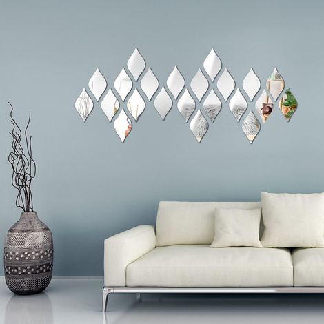 Set mit 30 3D-Acryl-Wandaufklebern mit Spiegeleffekt – Wassertropfenmuster – Wohnzimmer, Badezimmer, Büro und Studentenzimmer – Maße: 6 x 3,3 Zoll (Silber)